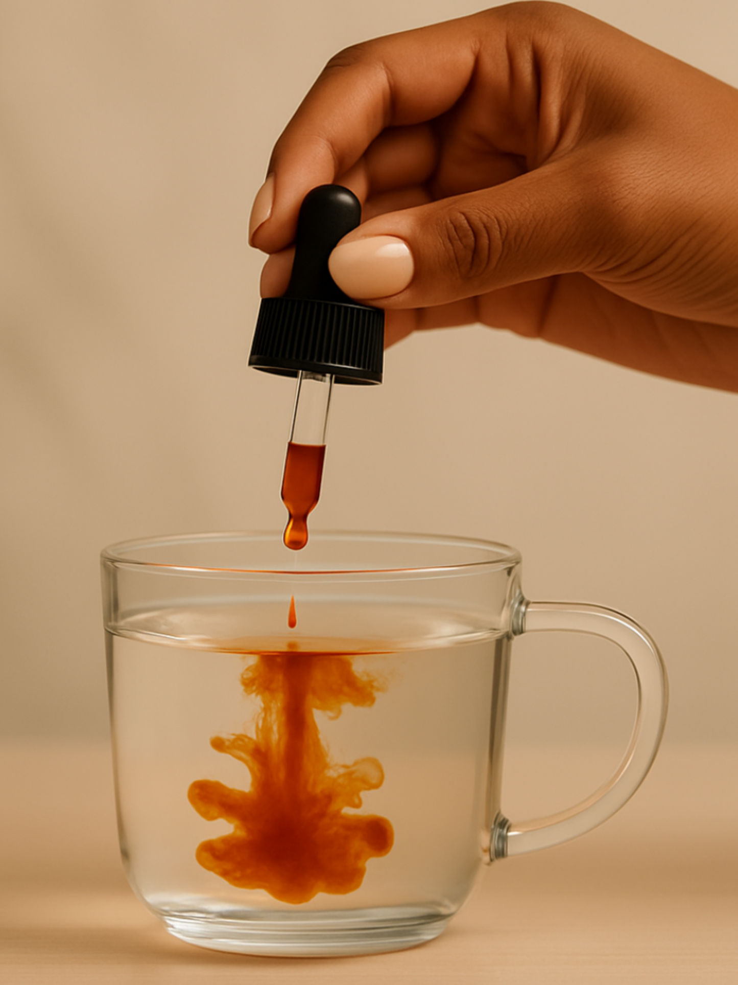 Adding Luna Blooms-herbal Tincture to tea for lymphatic flow, hormonal balance, and gentle detox