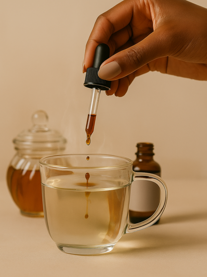 Luna Blooms Tincture being added to tea –  herbal extract