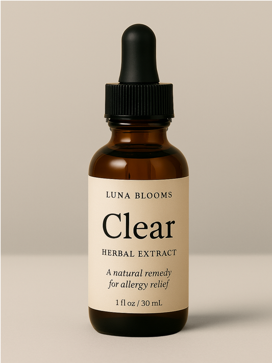 Clear herbal tincture for histamine balance and natural allergy relief from Luna Blooms