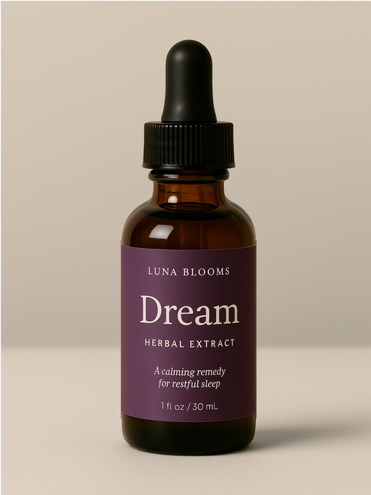 Dream herbal sleep tincture with valerian, chamomile, and skullcap for restful sleep support