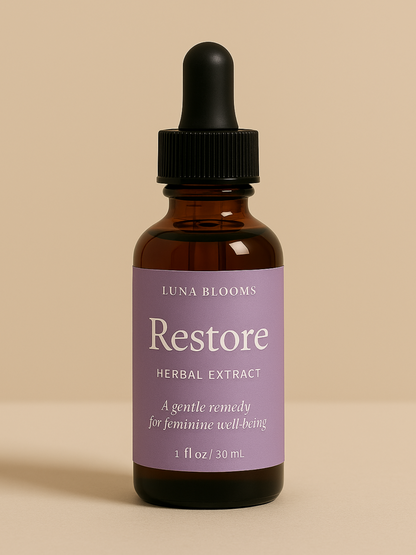 Restore Tincture by Luna Blooms – Gentle herbal remedy for lymphatic support, cysts, breast health, and detox.