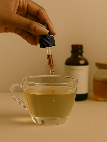 Using Luna Blooms Tincture with tea to support hormone balance